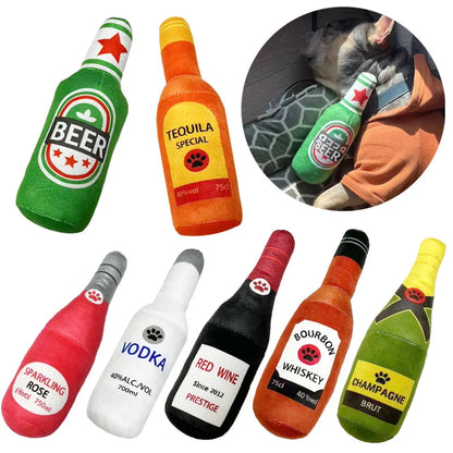 Plush Interactive Dog Toys - Beer Bottle Shape for Small and Large Dogs, Squeaky Sound, Dental Chew, and Play Supplies