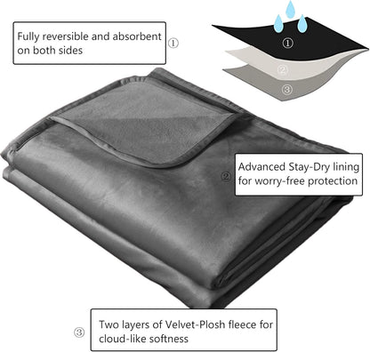 Reversible 100% Waterproof Velvet Pet Bed Blanket - Ultra Soft for Sofa and Bed (40x60 Inches, Light Grey & Grey)
