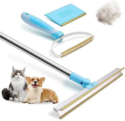 Professional Carpet Rake and Pet Hair Removal Tool with Telescopic Handle and 180° Rotation for Effective Dog and Cat Hair Removal