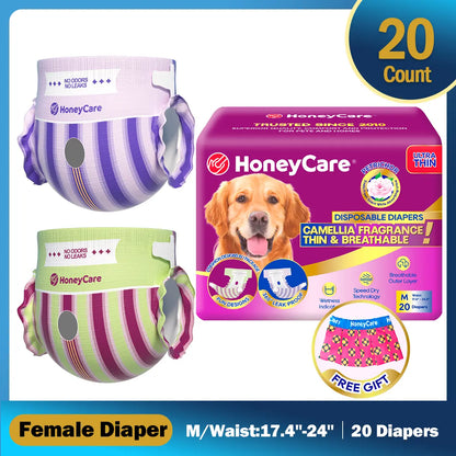 Honeycare Disposable Dog Diapers for Male and Female - Puppy Training Wraps with Stretchy Fabric, 360-Degree Leak-Proof Design, Super Absorbent and Breathable Material, Wetness Indicator, and Adjustable Suspenders for Effective Toilet Training