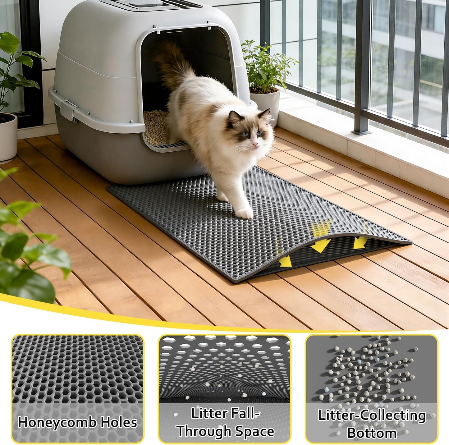 Cat Litter Mat - 15"x24" Small Double Layer Litter Trapping Mat, Waterproof and Urineproof, Easy to Clean for Floor Scatter Control (Grey, 1 Pack)