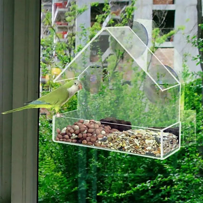 Transparent Window-Mounted Bird Feeder with Suction Cups - Outdoor Hanging Birdhouse for Front Porch Decor and Pet Supplies