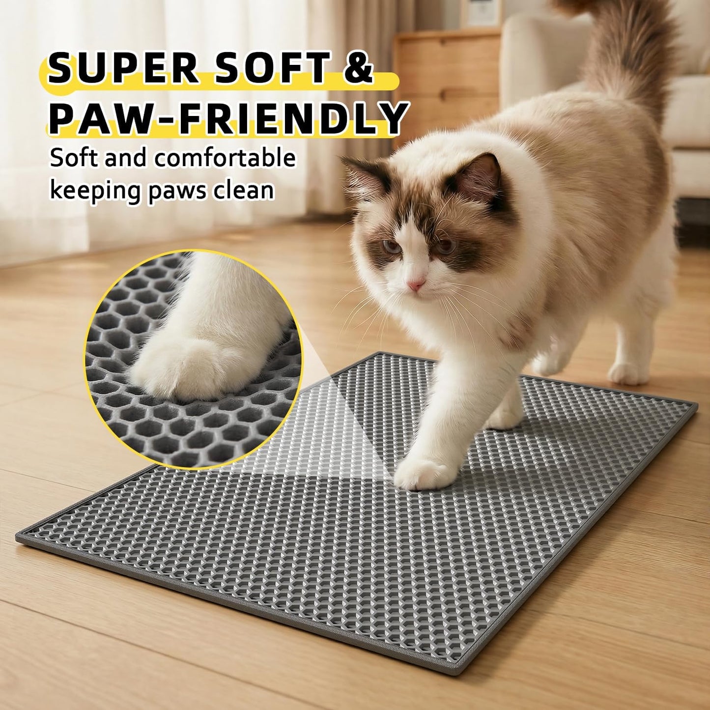 Cat Litter Mat - 15"x24" Small Double Layer Litter Trapping Mat, Waterproof and Urineproof, Easy to Clean for Floor Scatter Control (Grey, 1 Pack)