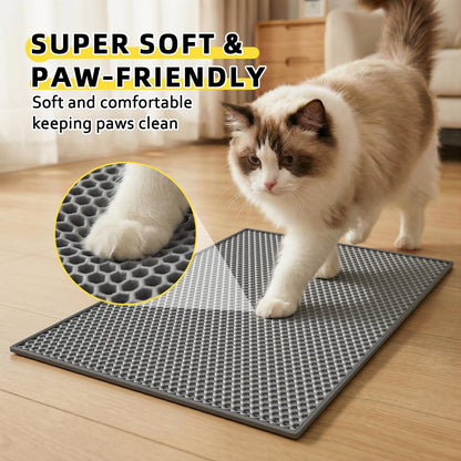 Cat Litter Mat - 15"x24" Small Double Layer Litter Trapping Mat, Waterproof and Urineproof, Easy to Clean for Floor Scatter Control (Grey, 1 Pack)