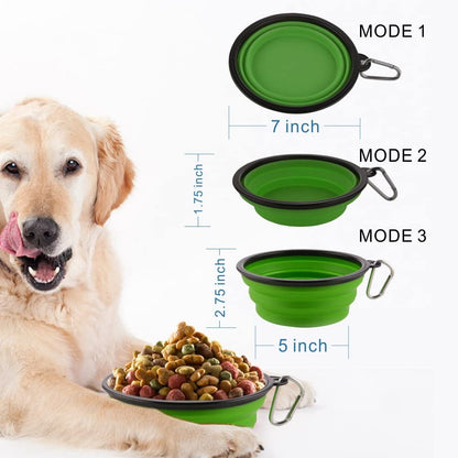 Large Collapsible Dog Bowls - 34oz Portable Travel Water and Food Dishes with Carabiner Clip, Set of 2 (Green and Blue)