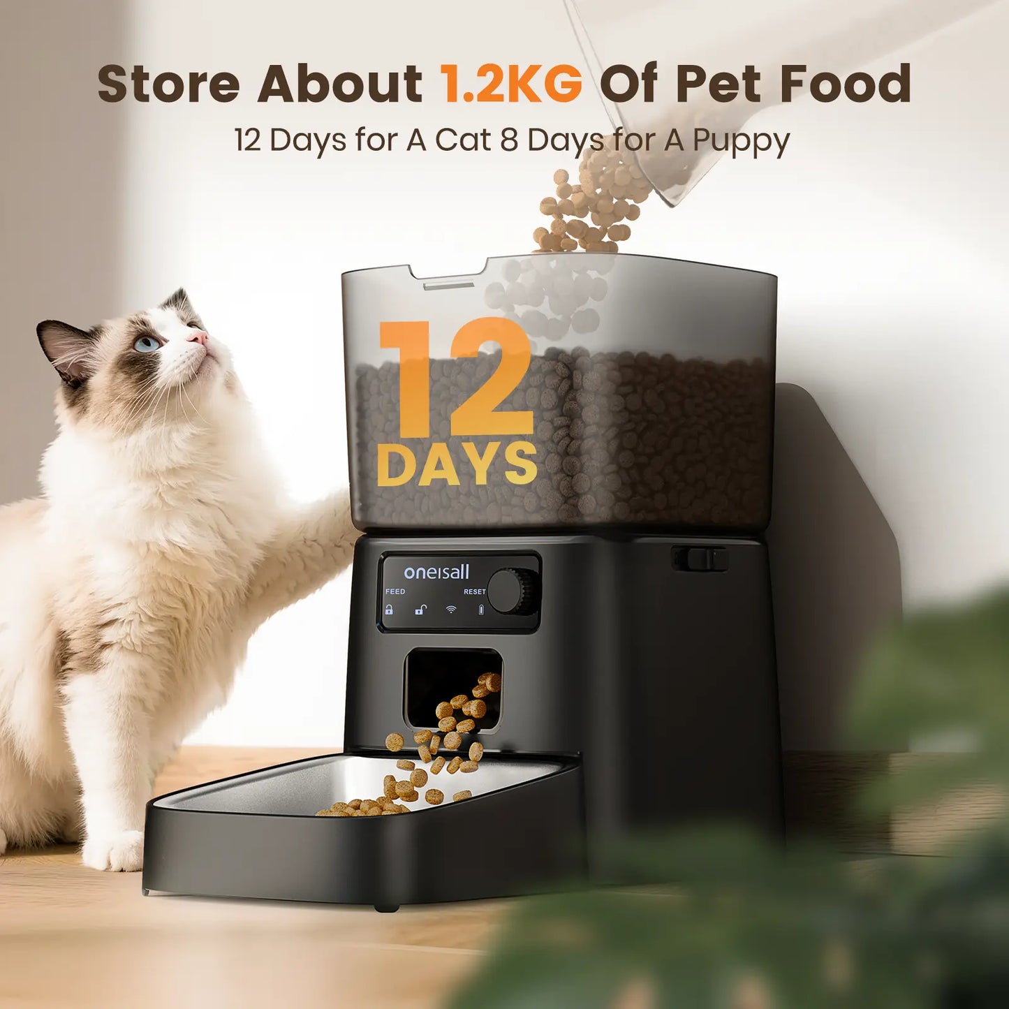 Oneisall 3.5L Smart Pet Feeder - Automatic Timed Food Dispenser for Cats, Dogs & Small Pets