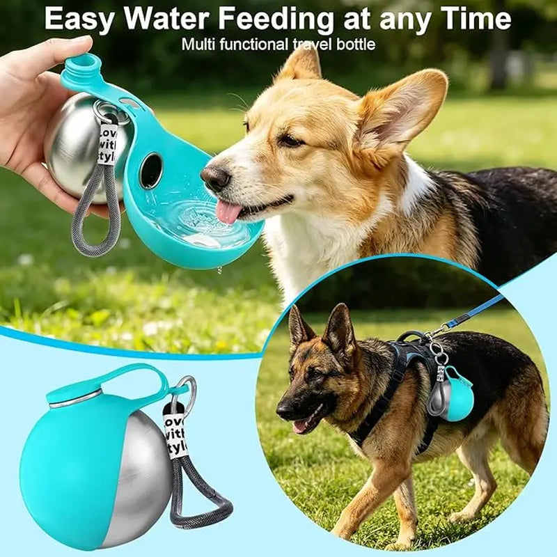 Ultimate 2-In-1 Portable Dog Water Bottle & Bowl - 10Oz Leak-Proof Stainless Steel Dispenser for Travel, Hiking & Walks