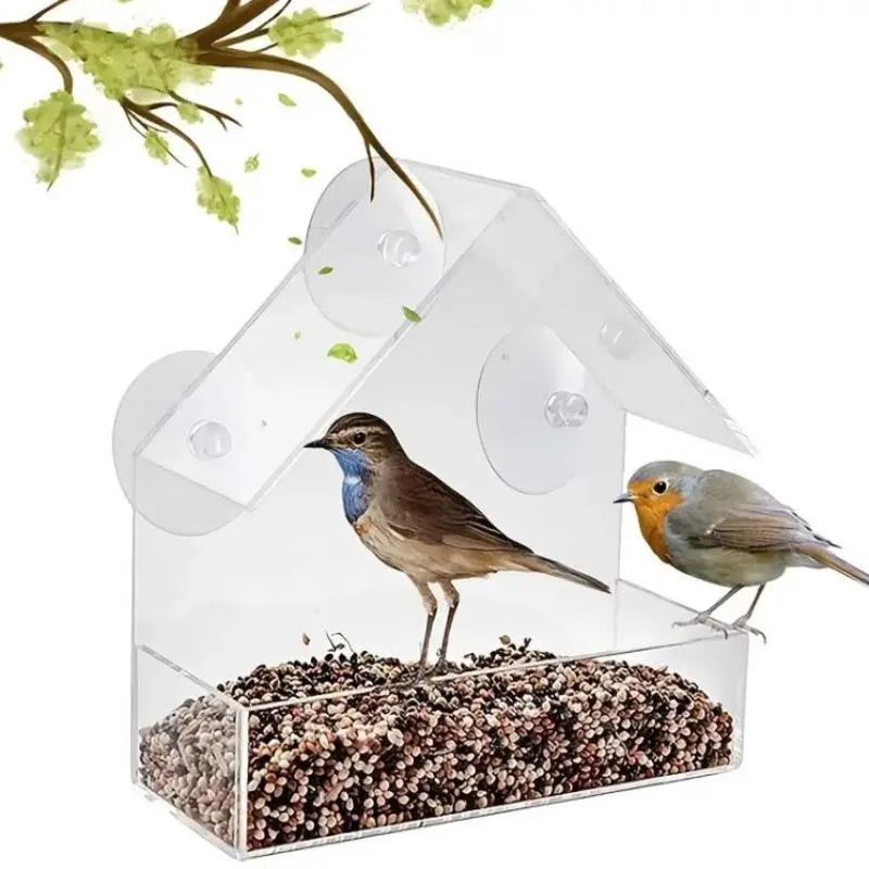 Transparent Window-Mounted Bird Feeder with Suction Cups - Outdoor Hanging Birdhouse for Front Porch Decor and Pet Supplies