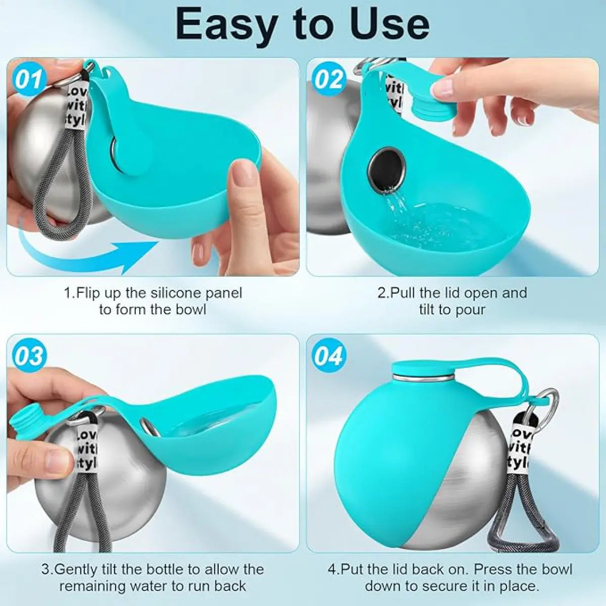 Ultimate 2-In-1 Portable Dog Water Bottle & Bowl - 10Oz Leak-Proof Stainless Steel Dispenser for Travel, Hiking & Walks