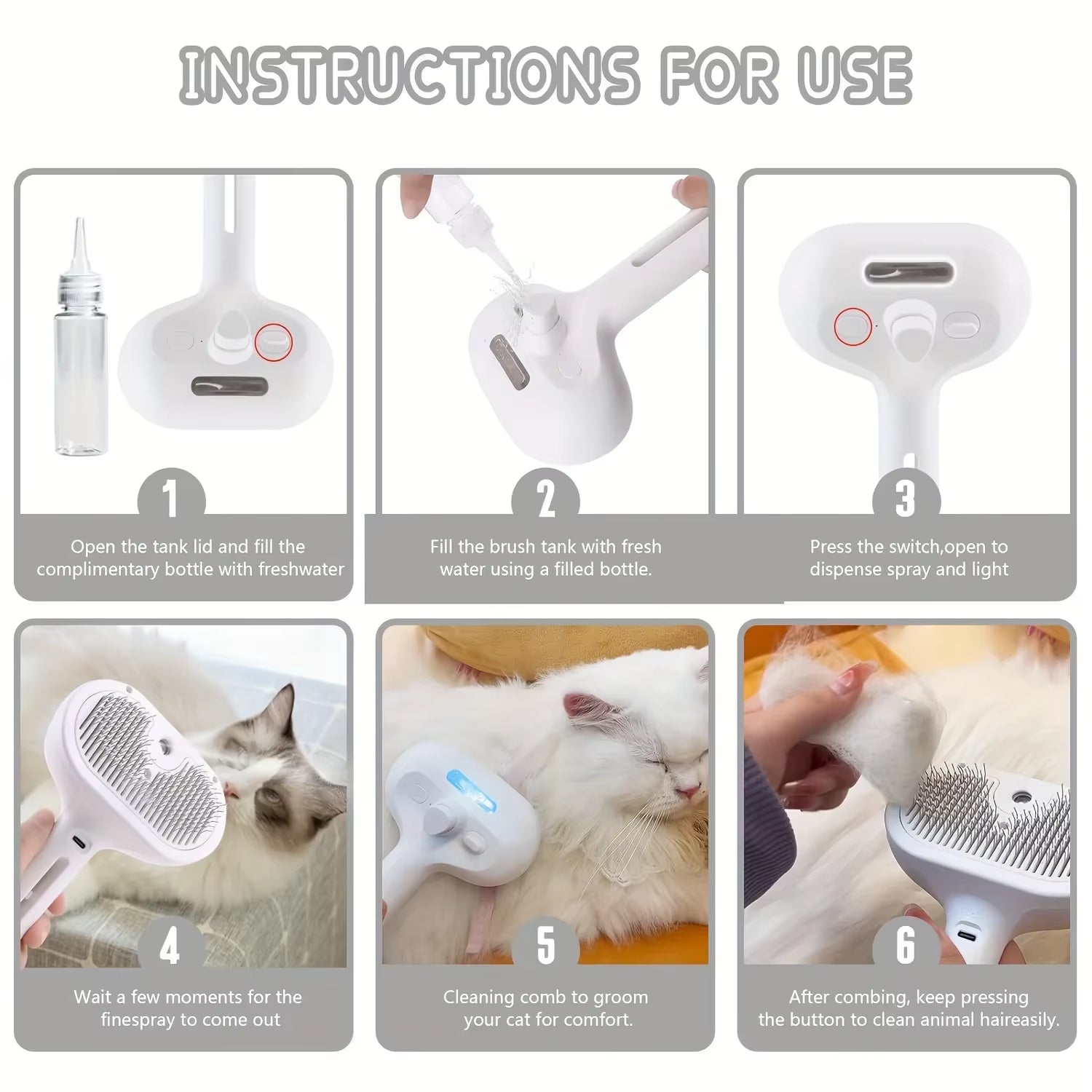 3-in-1 Electric Pet Grooming Brush with Steam Spray, Massage Function, and Anti-Tangle Design for Dogs and Cats