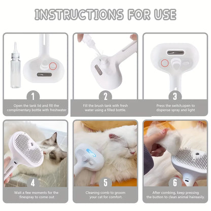 3-in-1 Electric Pet Grooming Brush with Steam Spray, Massage Function, and Anti-Tangle Design for Dogs and Cats