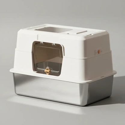 Ultimate Odor-Lock Stainless Steel Cat Litter Box - Dual Entry, Perfect Size for Your Feline Friend - Black Friday Special!