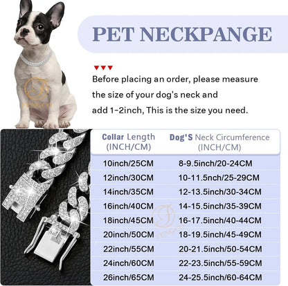 Luxury Diamond Cuban Link Dog Collar - 13mm Wide Silver Chain Necklace for Small to Large Dogs & Cats (16 Inch)
