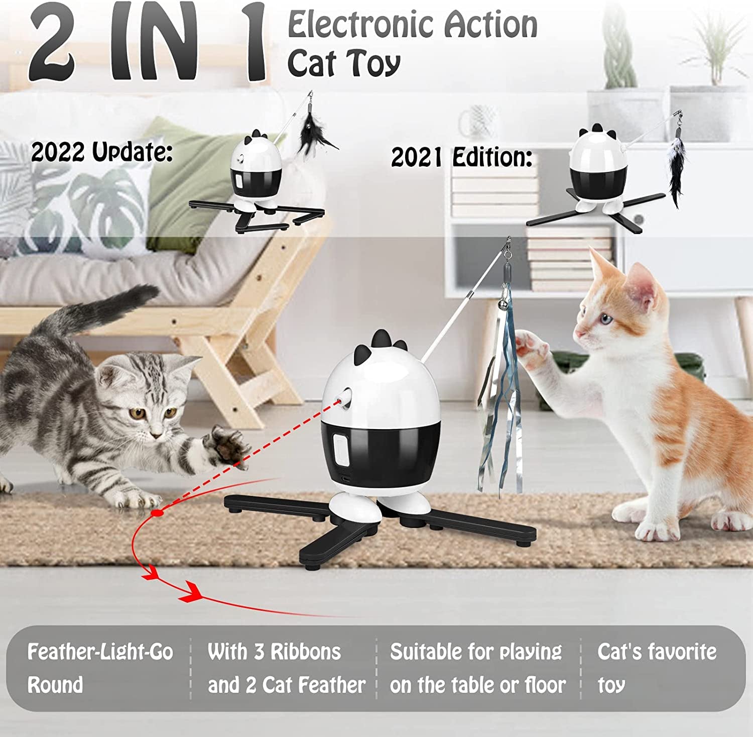 Interactive 2-in-1 Cat Light and Feather Toys - Rechargeable Automatic Exercise Toys for Indoor Cats and Kittens