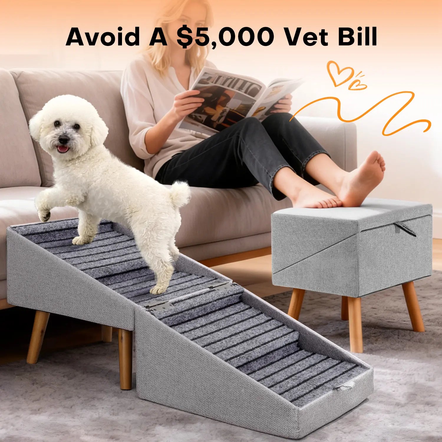 17-Inch Wooden Dog Ramp and Stairs for Couch | Ziluce Convertible Step Stool for Small to Medium Dogs, Including Dachshunds and Senior Pets | Ideal for Sofas and Short Beds