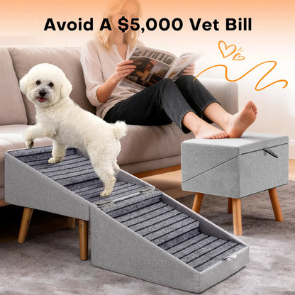 17-Inch Wooden Dog Ramp and Stairs for Couch | Ziluce Convertible Step Stool for Small to Medium Dogs, Including Dachshunds and Senior Pets | Ideal for Sofas and Short Beds