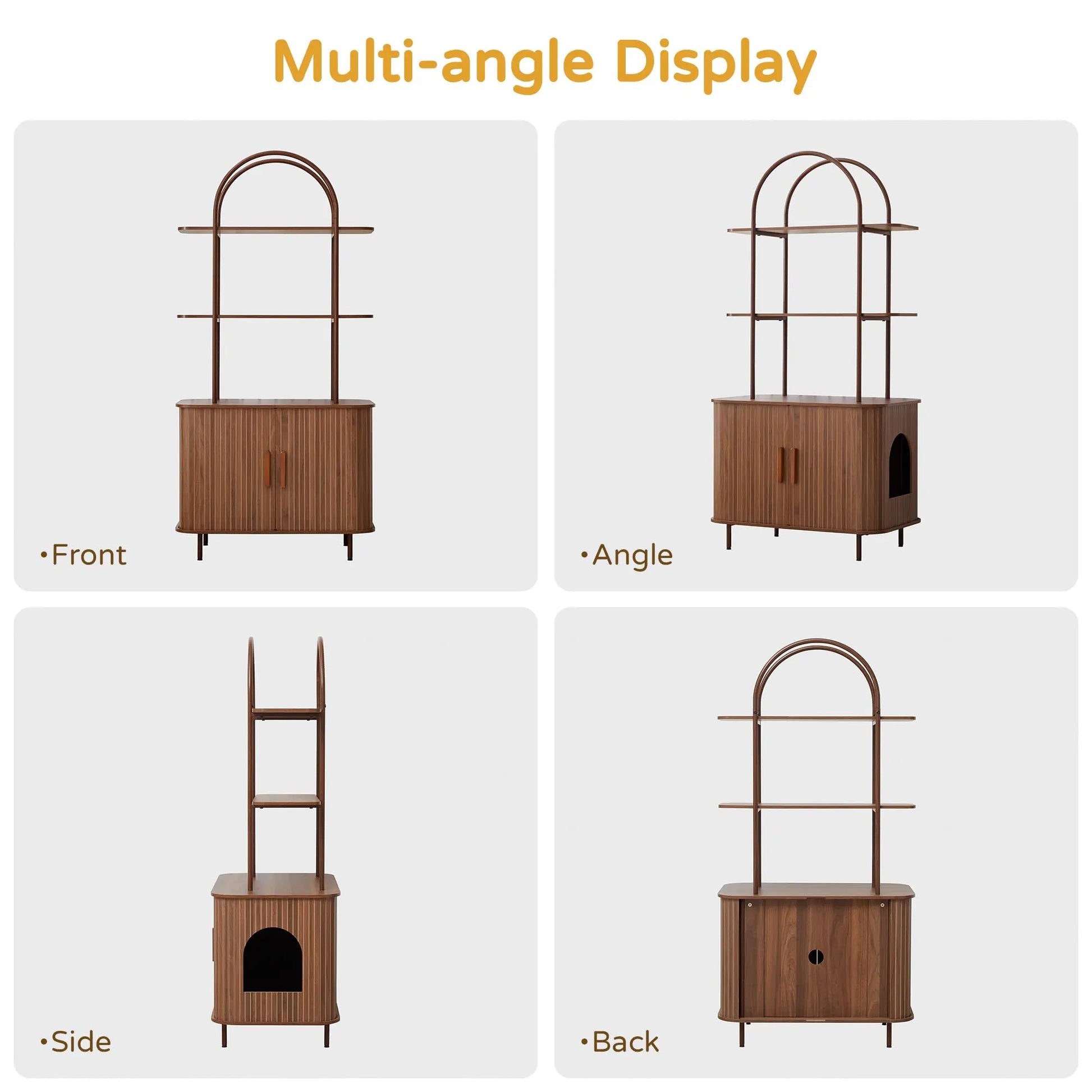 Giratree Sophisticated Cat Litter Box Enclosure with Dual Storage Shelves and Sliding Door, Spacious Curved Indoor Cat House