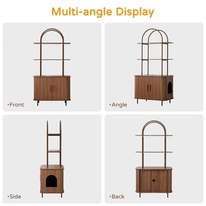 Giratree Sophisticated Cat Litter Box Enclosure with Dual Storage Shelves and Sliding Door, Spacious Curved Indoor Cat House