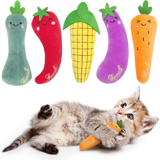 Plush Catnip Toys for Indoor Cats - 5 Pack Interactive Kitty Kicker Chew Toys in Fun Carrot Shape for Dental Care and Playtime