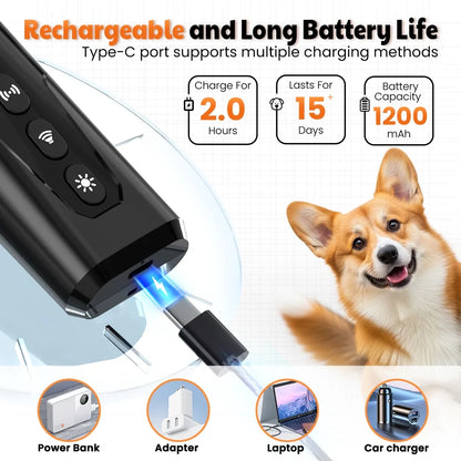 Ultrasonic Bark Control Device, Handheld Dog Deterrent for Behavioral Correction, Non-Invasive Alternative to Shock Collars