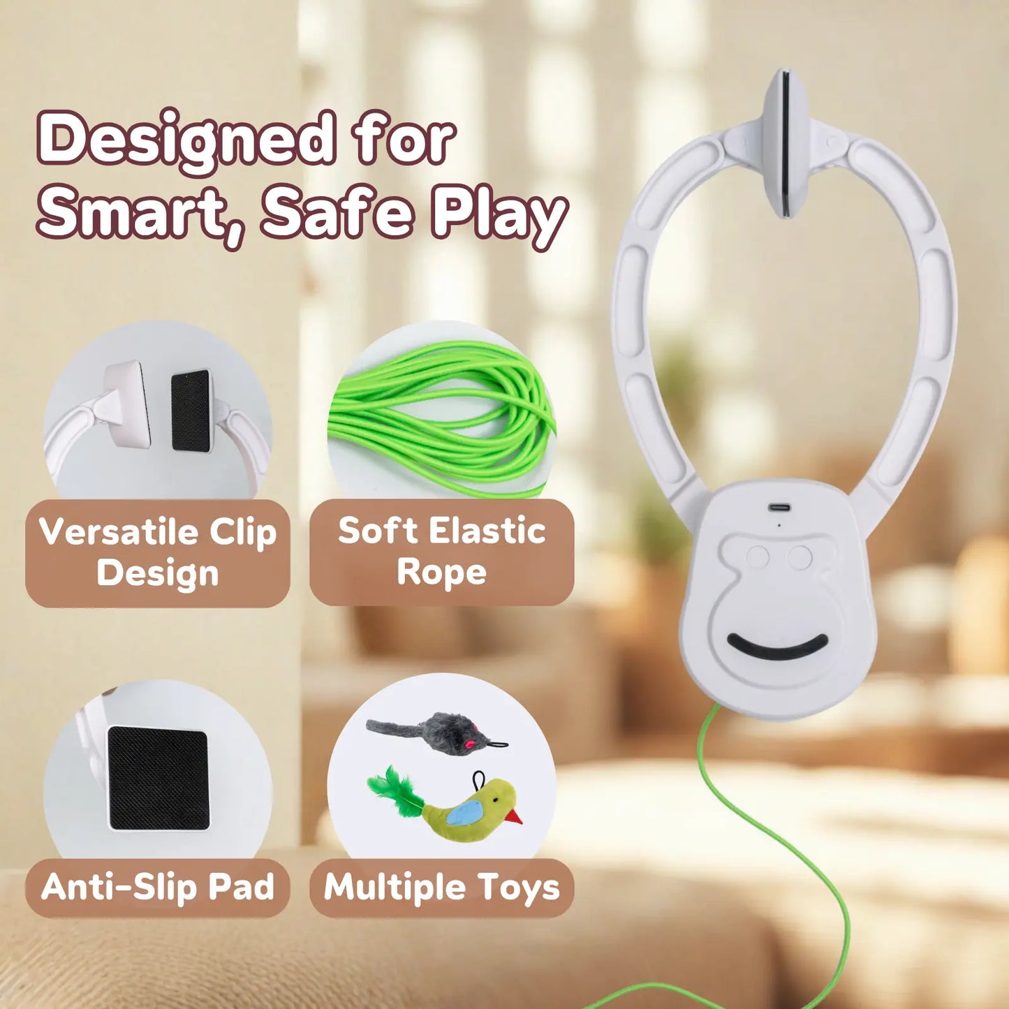 AIXINPET Rechargeable Interactive Cat Teaser - Door-Mounted Fun with Adjustable String & Custom Accessories for Endless Play!