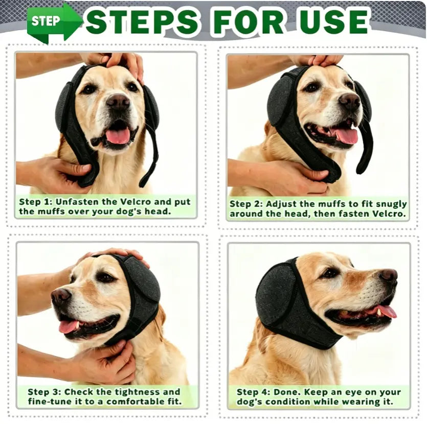 Noise-Cancelling Ear Wrap for Dogs - Adjustable, Water-Resistant Calming Ear Muffs for Thunder, Fireworks, and Bathing