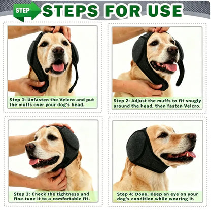 Noise-Cancelling Ear Wrap for Dogs - Adjustable, Water-Resistant Calming Ear Muffs for Thunder, Fireworks, and Bathing