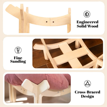 Elevated Wooden Cat Bed with Cushion - Fluffy Pet Sofa for Indoor Cats and Dogs, Raised Lounge Chair, Large Size Cat Furniture