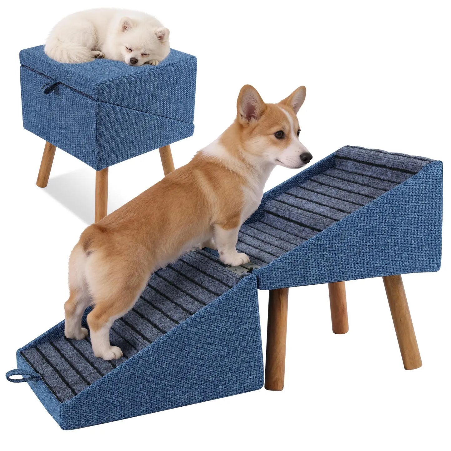 17-Inch Wooden Dog Ramp and Stairs for Couch | Ziluce Convertible Step Stool for Small to Medium Dogs, Including Dachshunds and Senior Pets | Ideal for Sofas and Short Beds