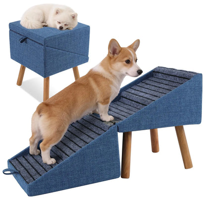 17-Inch Wooden Dog Ramp and Stairs for Couch | Ziluce Convertible Step Stool for Small to Medium Dogs, Including Dachshunds and Senior Pets | Ideal for Sofas and Short Beds