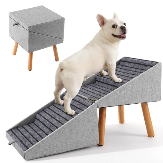 17-Inch Wooden Dog Ramp and Stairs for Couch | Ziluce Convertible Step Stool for Small to Medium Dogs, Including Dachshunds and Senior Pets | Ideal for Sofas and Short Beds