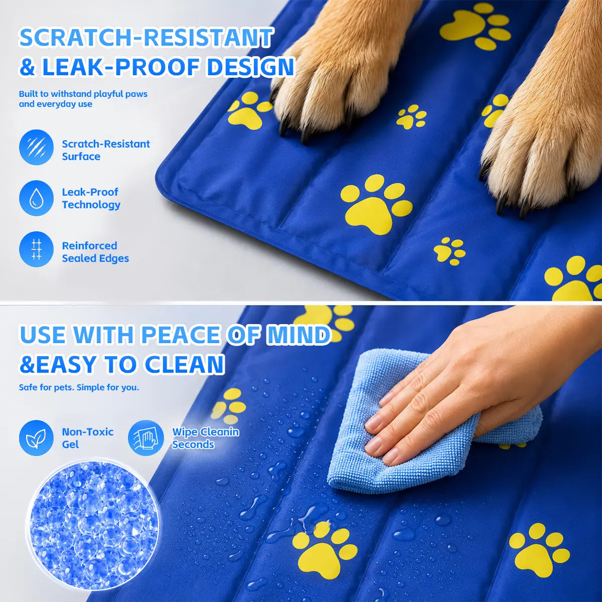 Non-Toxic Self-Cooling Gel Pet Mat for Dogs & Cats - Easy to Clean and Perfect for a Cool Sleep!