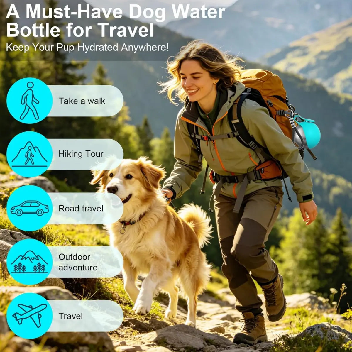 Ultimate 2-In-1 Portable Dog Water Bottle & Bowl - 10Oz Leak-Proof Stainless Steel Dispenser for Travel, Hiking & Walks