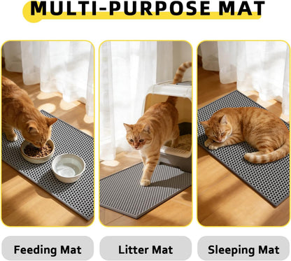 Cat Litter Mat - 15"x24" Small Double Layer Litter Trapping Mat, Waterproof and Urineproof, Easy to Clean for Floor Scatter Control (Grey, 1 Pack)
