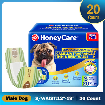 Honeycare Disposable Dog Diapers for Male and Female - Puppy Training Wraps with Stretchy Fabric, 360-Degree Leak-Proof Design, Super Absorbent and Breathable Material, Wetness Indicator, and Adjustable Suspenders for Effective Toilet Training