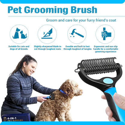 Ultimate 4-in-1 Pet Grooming Kit: Reusable Hair Remover, Double-Sided Shedding Brush, Nail Clippers, and Stylish Nylon Collar for Medium Dogs - Pink