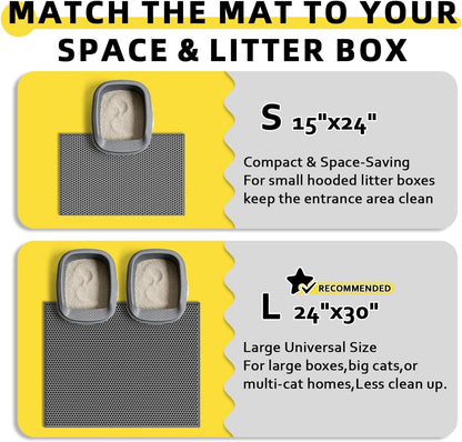 Cat Litter Mat - 15"x24" Small Double Layer Litter Trapping Mat, Waterproof and Urineproof, Easy to Clean for Floor Scatter Control (Grey, 1 Pack)