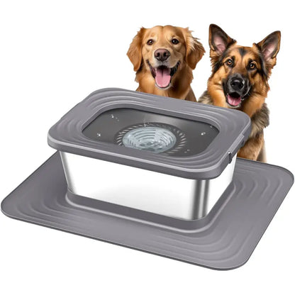 Premium Stainless Steel Dog Water Bowl Set - 7L & 10L Capacity with Anti-Splash Design, XXL Silicone Mat, and Spill-Proof Slow Feeder for Indoor and Outdoor Use, Featuring Double Anti-Skid Technology