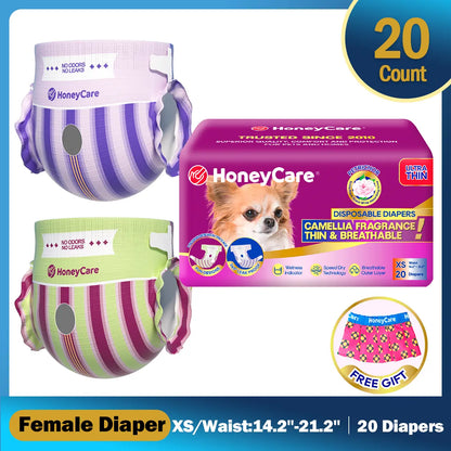 Honeycare Disposable Dog Diapers for Male and Female - Puppy Training Wraps with Stretchy Fabric, 360-Degree Leak-Proof Design, Super Absorbent and Breathable Material, Wetness Indicator, and Adjustable Suspenders for Effective Toilet Training