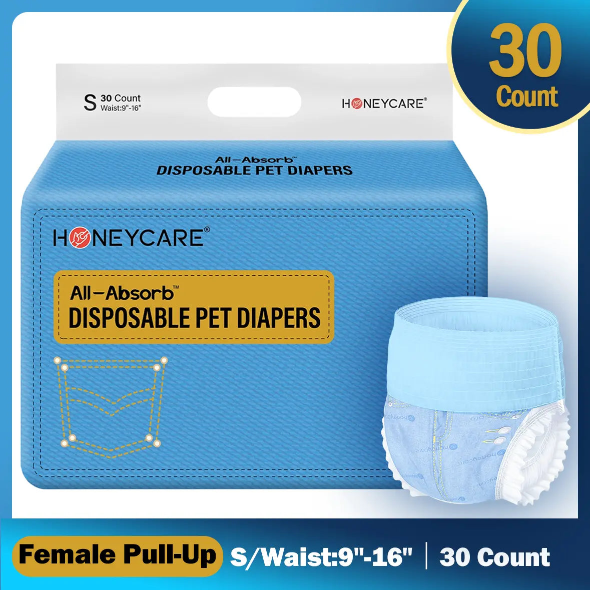 Honeycare Disposable Dog Diapers for Male and Female - Puppy Training Wraps with Stretchy Fabric, 360-Degree Leak-Proof Design, Super Absorbent and Breathable Material, Wetness Indicator, and Adjustable Suspenders for Effective Toilet Training