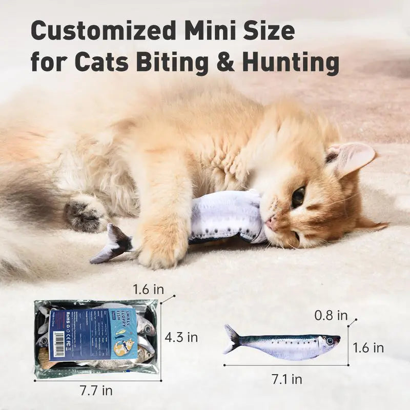 Ultra-Realistic Interactive Cat Toy Set - 3-Pack Flopping Fish with Tap-Activated Flapping Modes, Catnip, and Rechargeable Features - Includes Sardine, Saury, and Yellow Croaker (7.1 Inches)