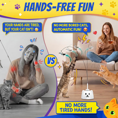 Interactive Automatic Feather Cat Toy for Indoor Use - USB Rechargeable, 360° Rotating, Sensor-Activated Puzzle Toy with Suction Cup Base