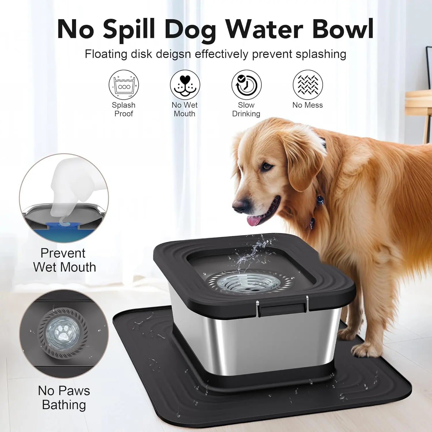 Premium Stainless Steel Dog Water Bowl Set - 7L & 10L Capacity with Anti-Splash Design, XXL Silicone Mat, and Spill-Proof Slow Feeder for Indoor and Outdoor Use, Featuring Double Anti-Skid Technology
