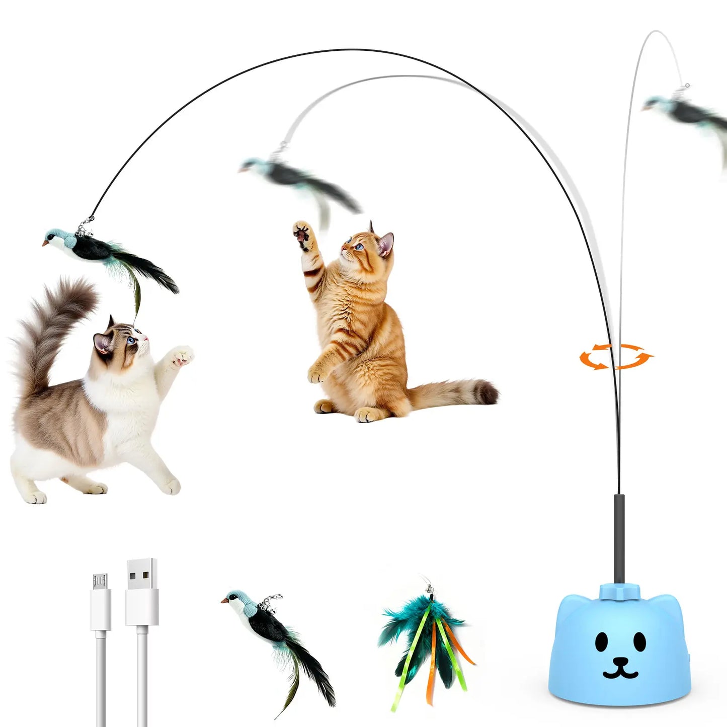 Interactive Automatic Feather Cat Toy for Indoor Use - USB Rechargeable, 360° Rotating, Sensor-Activated Puzzle Toy with Suction Cup Base