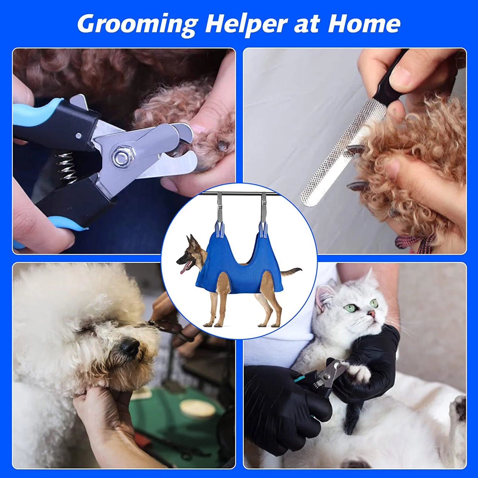 Sehao Dog Grooming Harness for Nail Trimming - Pet Grooming Sling Holder in Blue, Size L