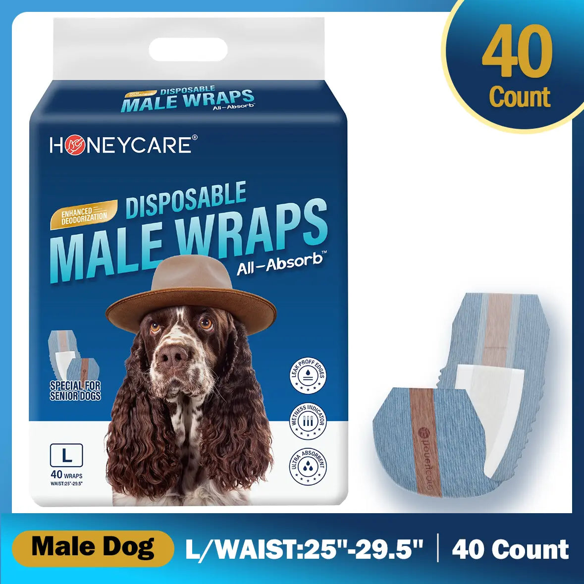 Honeycare Disposable Dog Diapers for Male and Female - Puppy Training Wraps with Stretchy Fabric, 360-Degree Leak-Proof Design, Super Absorbent and Breathable Material, Wetness Indicator, and Adjustable Suspenders for Effective Toilet Training