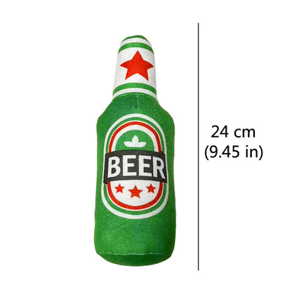 Plush Interactive Dog Toys - Beer Bottle Shape for Small and Large Dogs, Squeaky Sound, Dental Chew, and Play Supplies