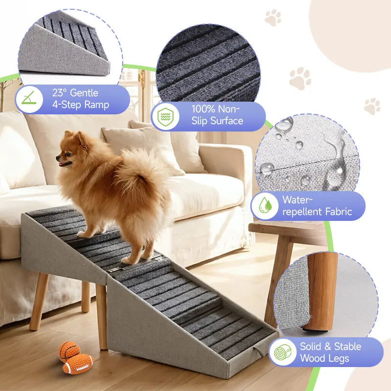 17-Inch Wooden Dog Ramp and Stairs for Couch | Ziluce Convertible Step Stool for Small to Medium Dogs, Including Dachshunds and Senior Pets | Ideal for Sofas and Short Beds