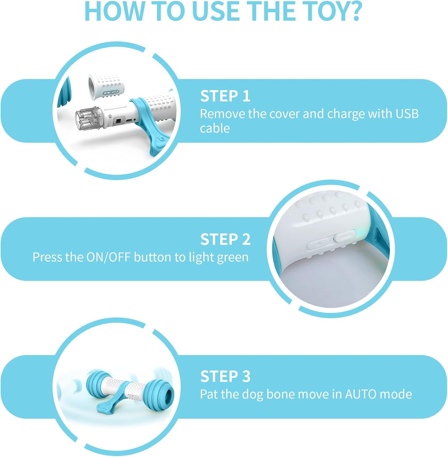 Interactive Automatic Dog Toys - Rechargeable USB Electronic Dog Bones Made from Safe and Durable Materials (Blue)