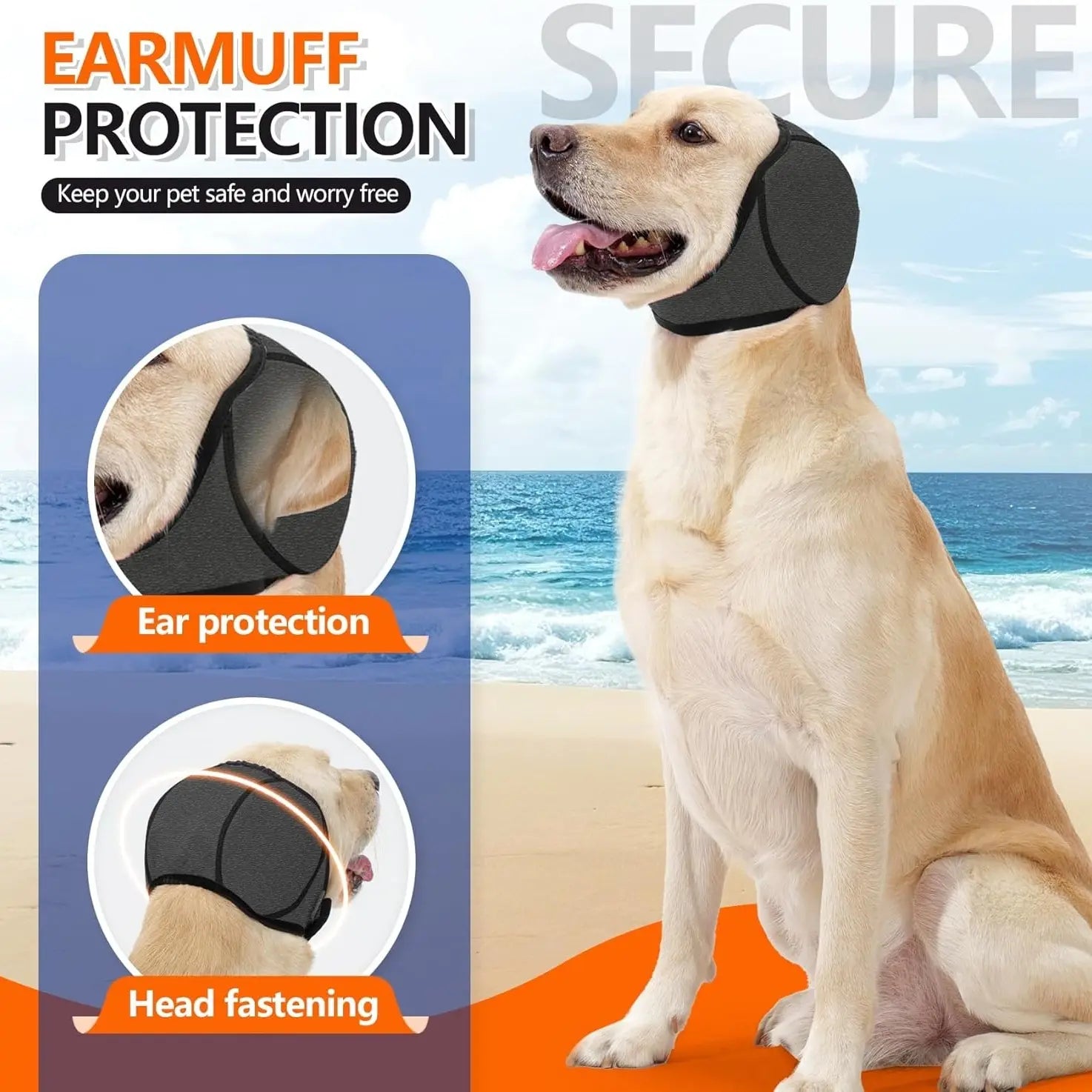 Adjustable Dog Ear Protector Earmuffs - 2 Pack Bandana for Noise Reduction, Hearing Protection & Swimming Comfort